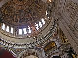London St. Pauls Cathedral 07 Dome The St. Paul�s Cathedral altar sits beneath Wren�s great dome, which he conceived as an observatory linking heaven and earth. Statues portray doctors of both western and eastern churches. The Whispering Gallery is visible circling under the dome. We climbed 30m to the Whispering Gallery in St. Paul�s Cathedral, where a whisper on one side can be heard 32m away on the other. The security guard was very diligent at not allowing any photos to be taken.